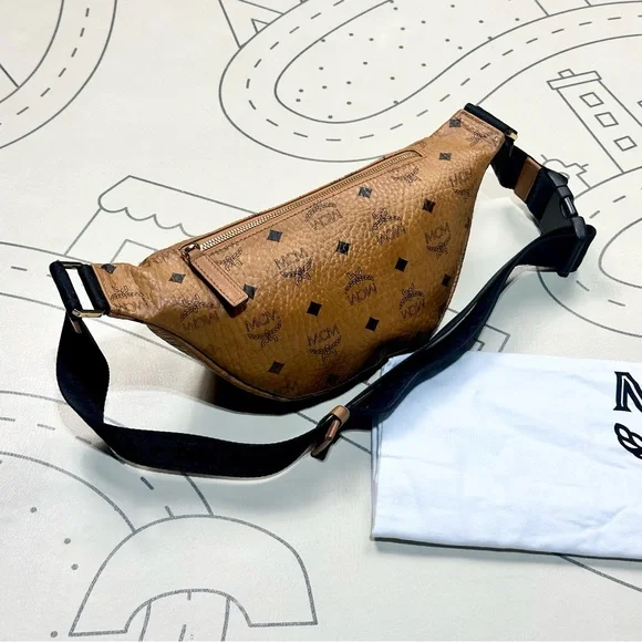 MCM Fursten Visetos Small Belt Bag In Cognac - Picture 7 of 10